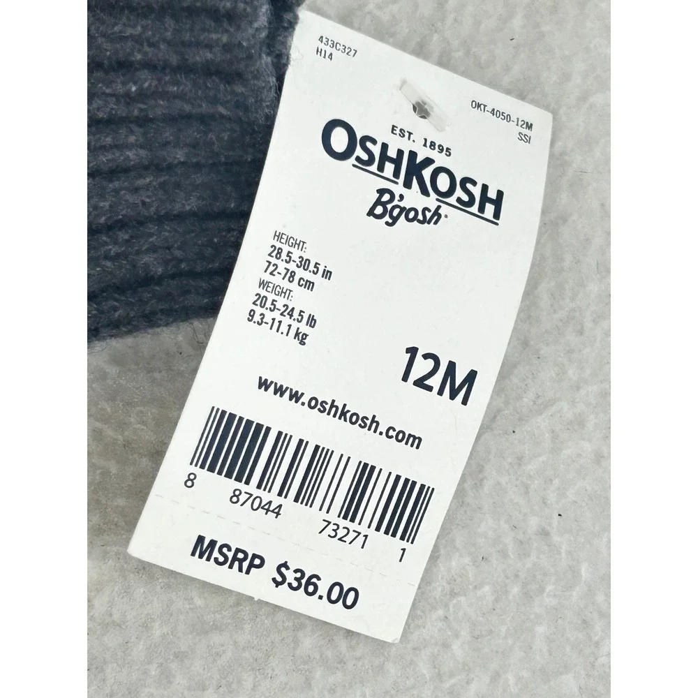 OshKosh Bgosh Boys 12M Fair Isle Shawl Collar Sweater Grey Cotton 433C327 NWT
